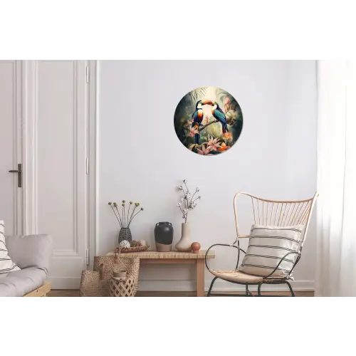 Toekan - Vogels - Bloemen - Natuur - Jungle Wandcirkel aluminium klein -woonkamer
