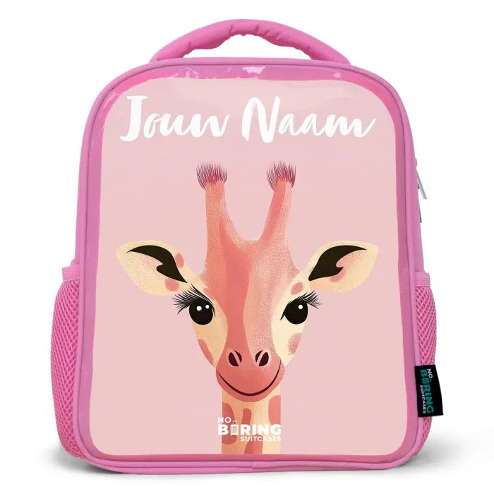 Giraffe - Wimpers - Minimalistisch - Roze Kinderrugzak - Roze middel -3d