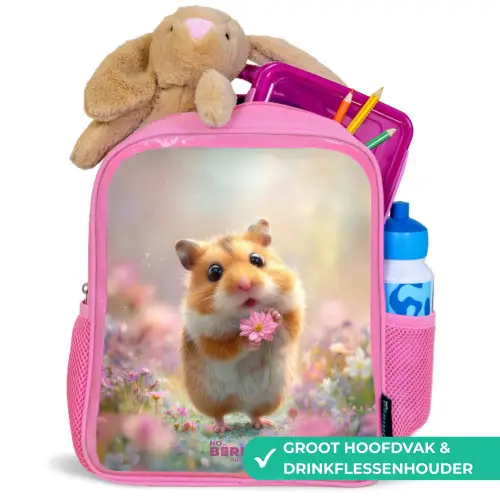 Hamster - Bloem - Natuur - Dier Kinderrugzak - Roze middel -inhoud_NL