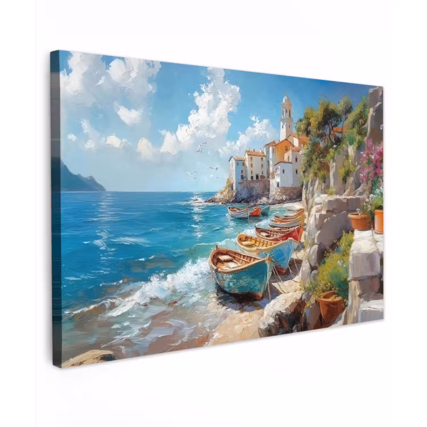Outdoor Canvas Print - Boats - Rocks - Sea - Sun