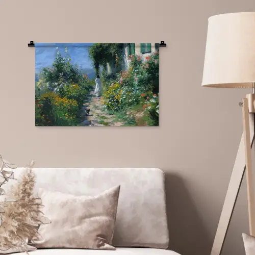 Kat - Vrouw - Bloemen - Huis Wandkleed katoen klein -sfeer4