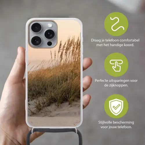 Duinlandschap - Zonsondergang - Strand Hoesje iPhone 16 Pro Max met koord klein -sfeer2_NL