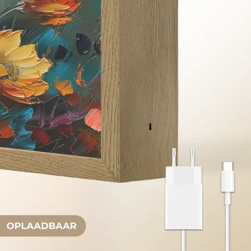 Bloemen - Verf - Kunst - Modern Light Box met batterij (Wandlamp) middel -USP_websiteoplaadbaarNL