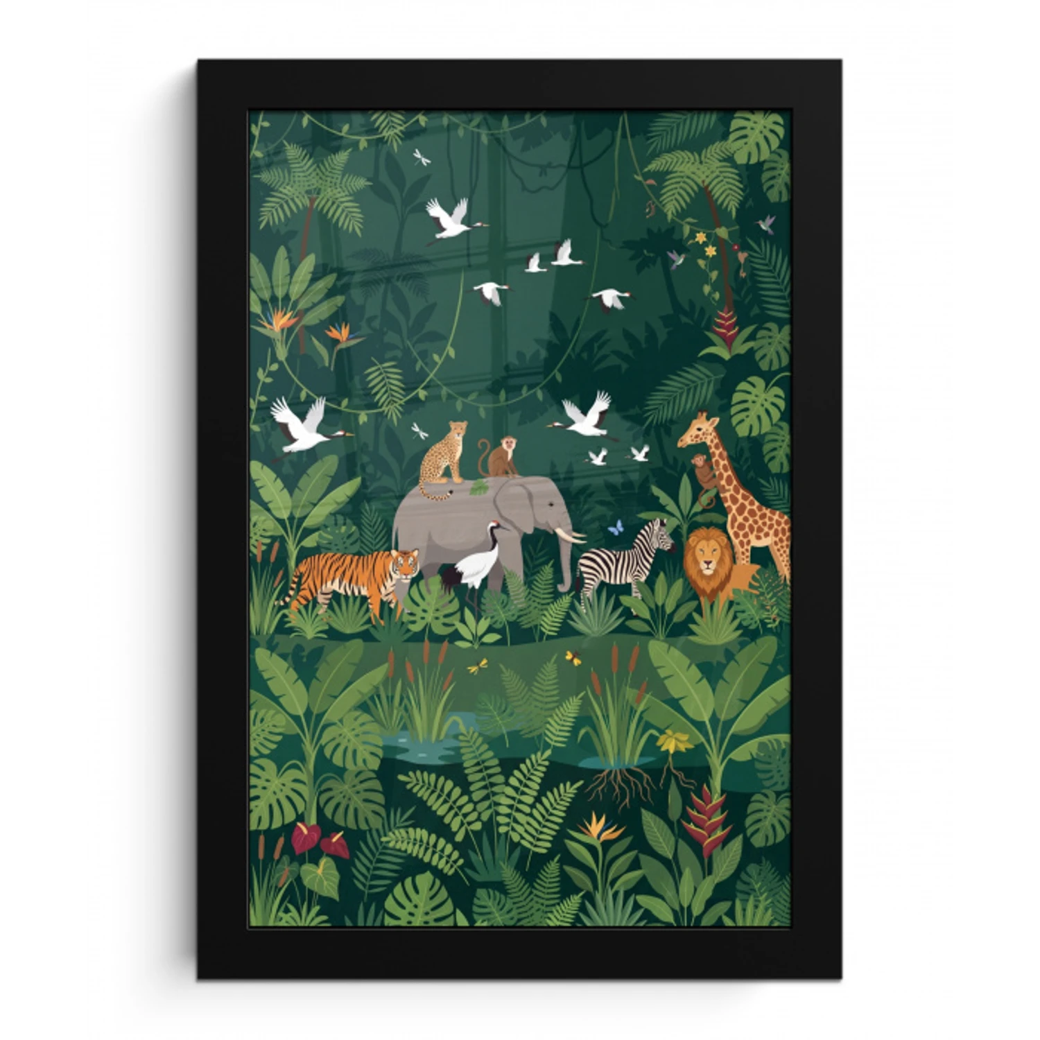Tropisch - Jungle -  Groen fotolijst zwart zonder passe partout klein -3d