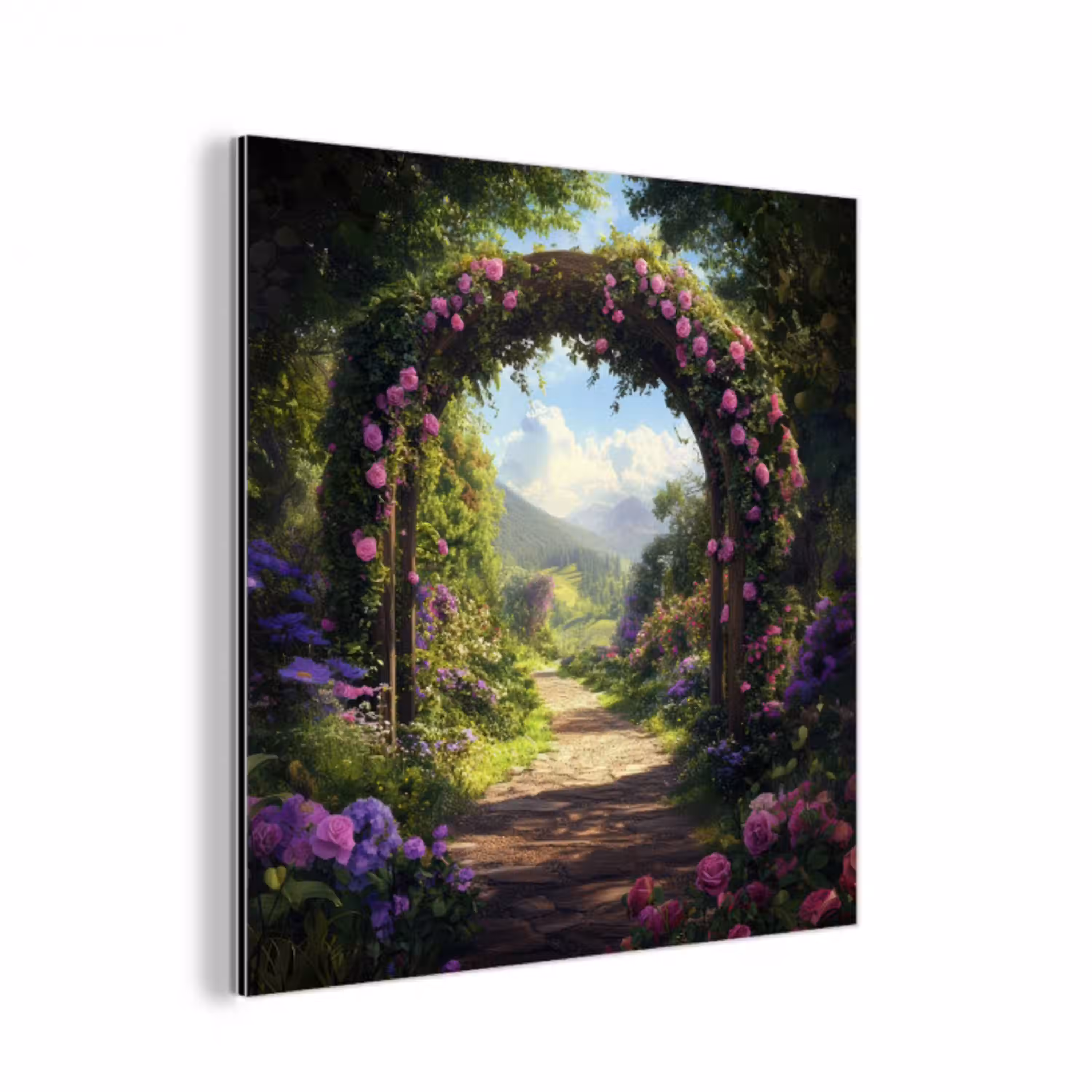 Doorkijk - Rozenboog - Uitzicht - Landschap - Bloemen aluminium wit klein -3d
