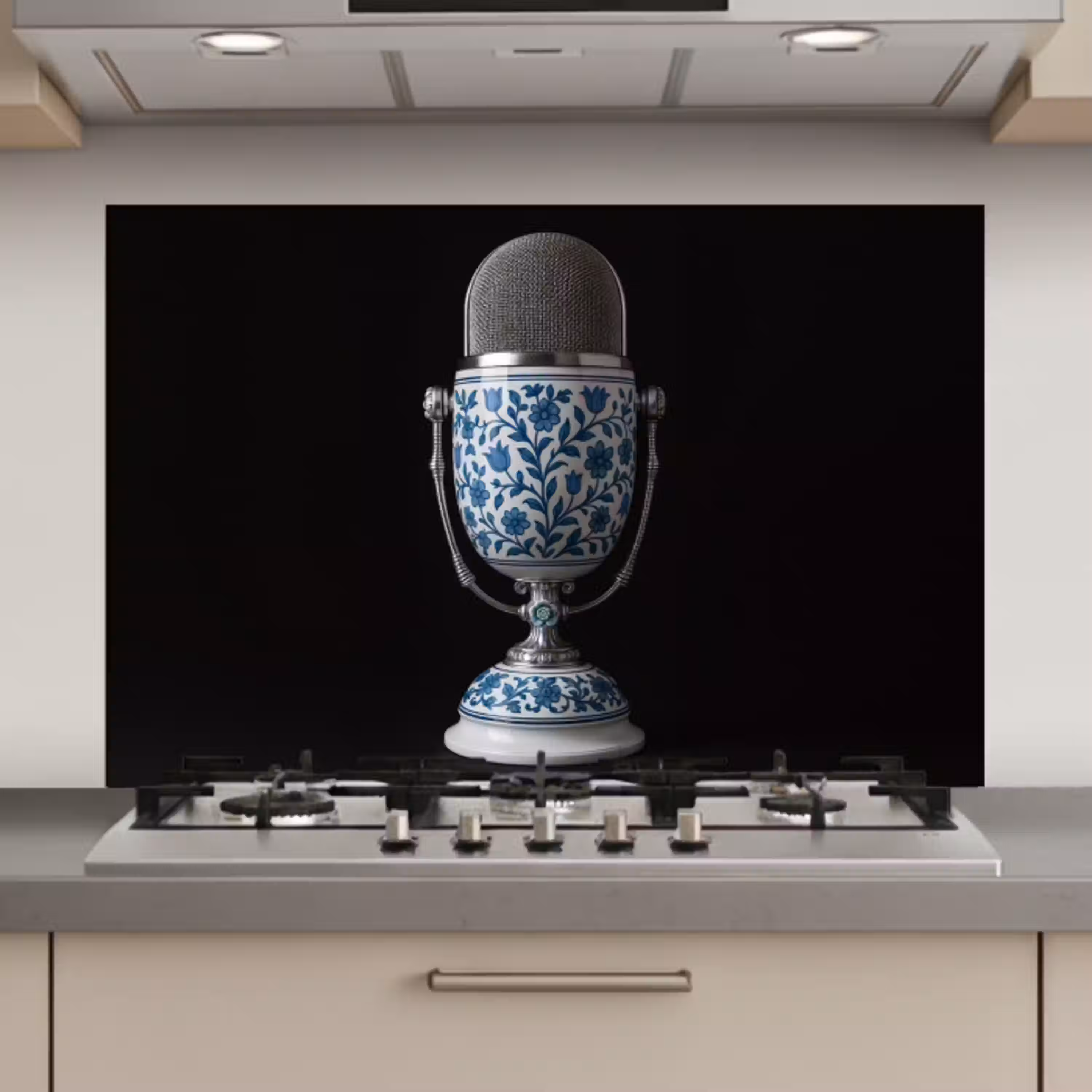 Microfoon - Delfts blauw - Muziek keuken achterwand spatscherm klein -3d_website
