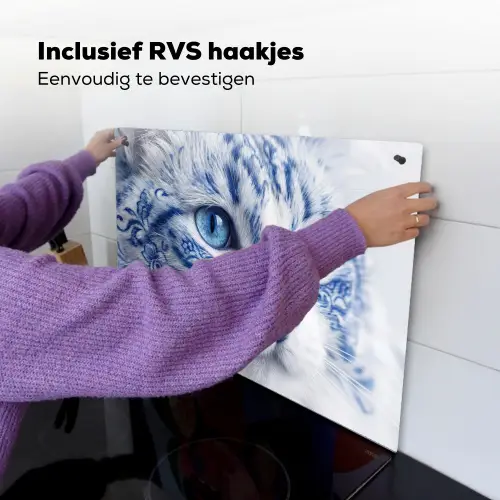 Kat - Patroon - Blauw Inductie beschemer met haakjes klein -ky-ophangen-nl