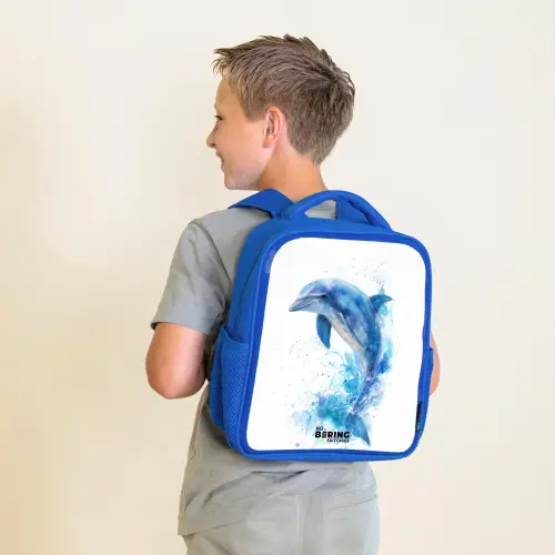 Springende blauwe dolfijn Kinderrugzak - Blauw middel -sfeer2