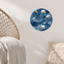 Huisjes - Vogels - Sneeuw - Winter - Blauw Wandcirkel behangsticker klein 186 -sfeer4
