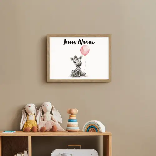 Zebra - Baby - Dieren - Roze ballon Light Box met batterij (Wandlamp kind) middel -sfeer2_kind