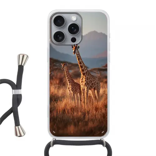 Giraffen - Hoog gras - Acaciabomen Hoesje iPhone 16 Pro Max met koord klein -3d