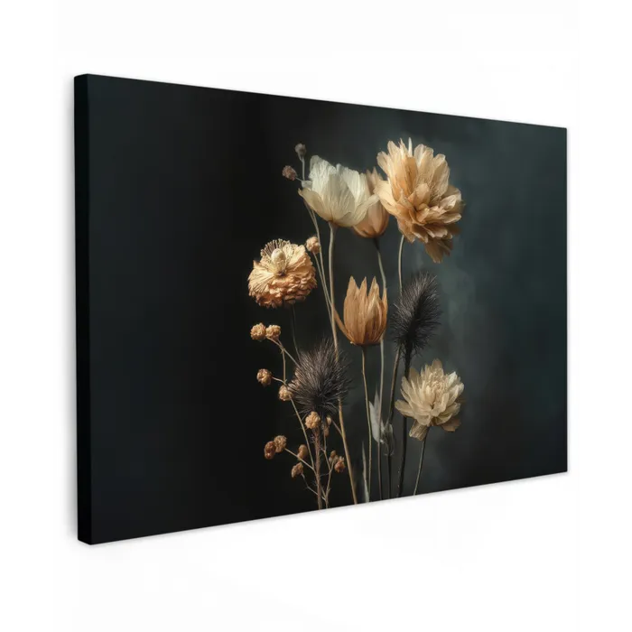 Boeket - Bloemen - Licht - Zwart canvas 2cm klein -z3d
