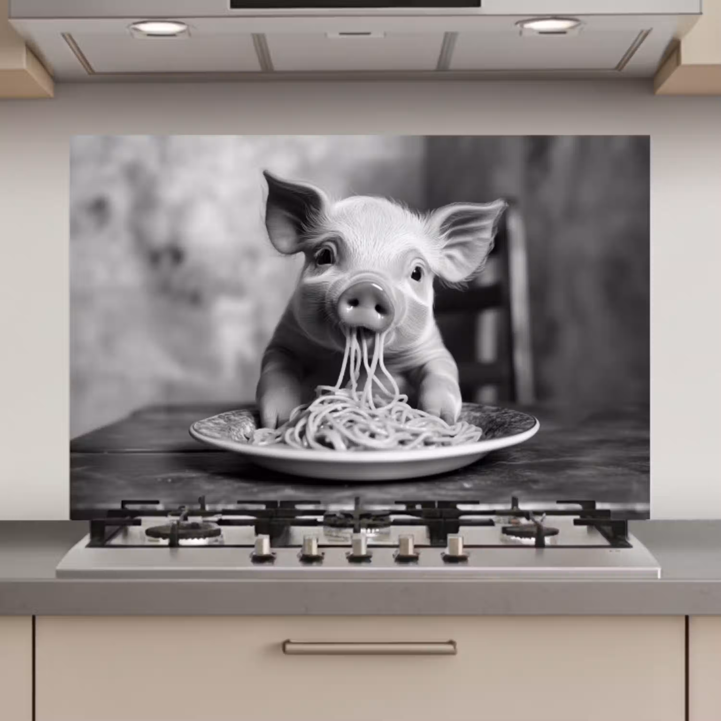 Varken - Schattig - Spaghetti - Zwart wit - Dier keuken achterwand spatscherm klein -3d_website