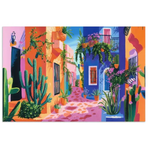 Geel - Blauw - Oranje - Huis poster papier klein -3d