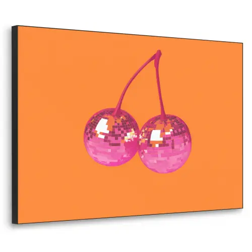 Discoballen - Kers - Spiegels - Roze Textielframe - compleet frame klein -3d
