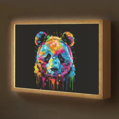 Panda - Dieren - Kleur - Verf - Zwart Light Box met batterij (Wandlamp kind) middel -z3d_website