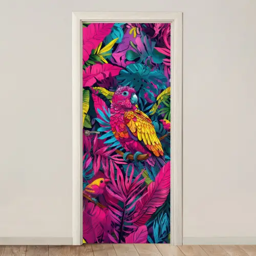 Papegaai - Tropisch - Jungle - Kleurrijk deurposter klein -3d_beige