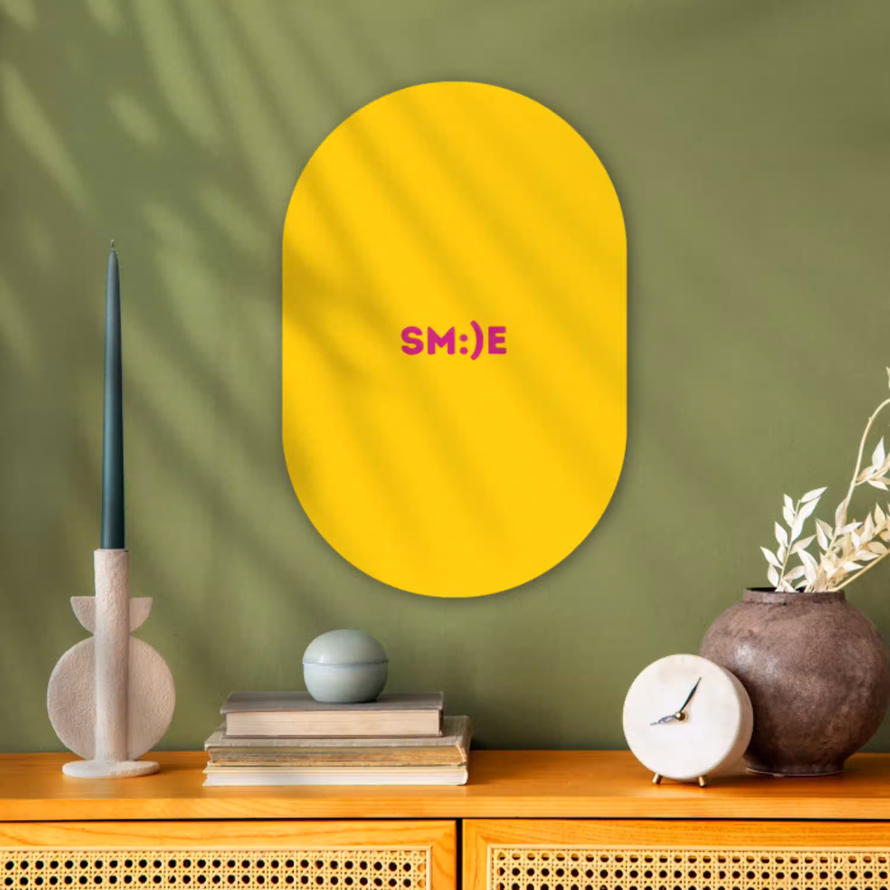 Smile - Roze - Geel Wandcirkel Ovaal Forex klein -sfeer2