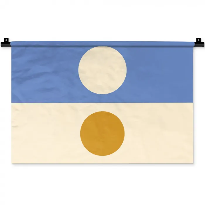 Cirkels - Symmetrisch - Wit - Blauw- Geel Wandkleed katoen klein -zz3d