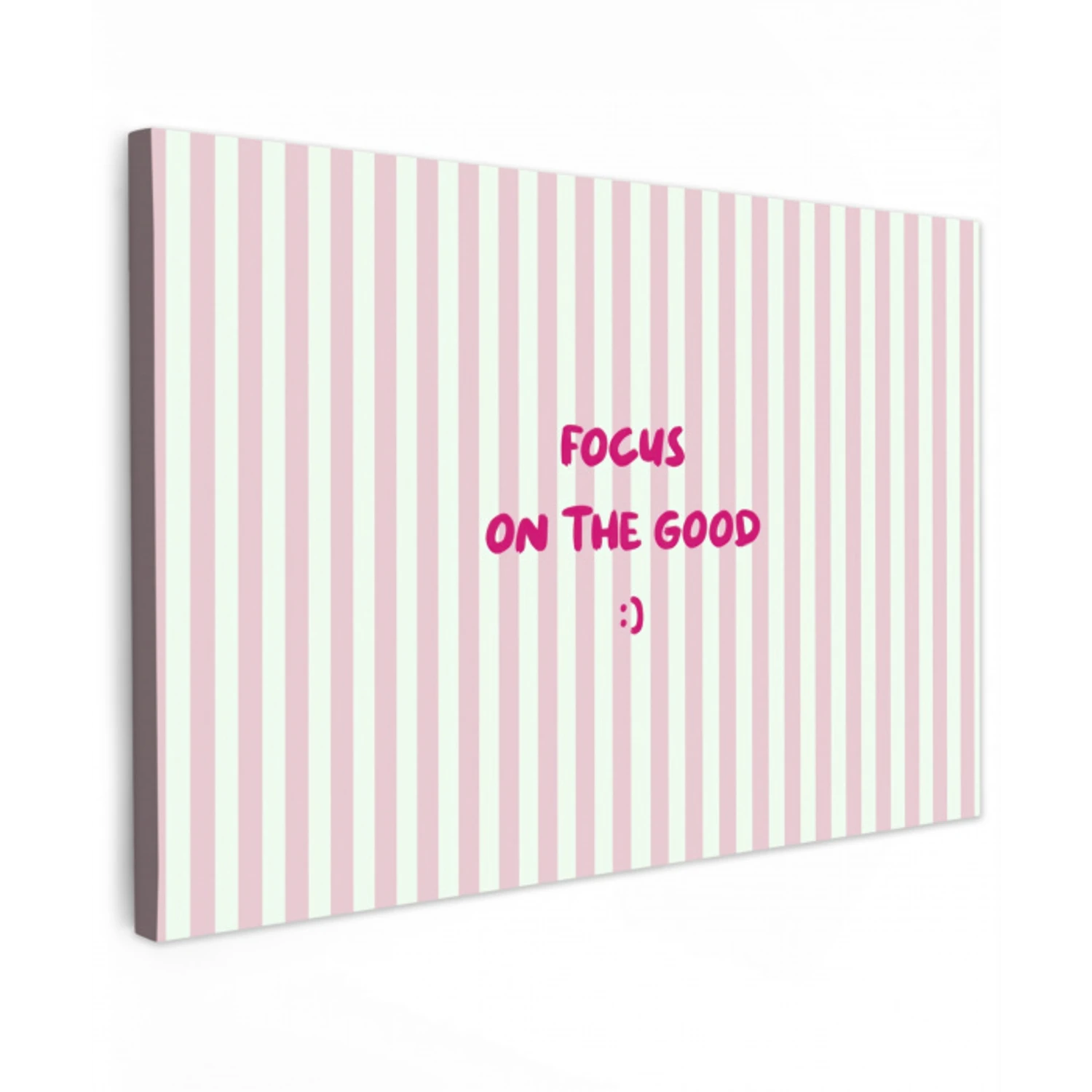 Focus on the good - Strepen - Roze - Smiley canvas 2cm klein -z3d