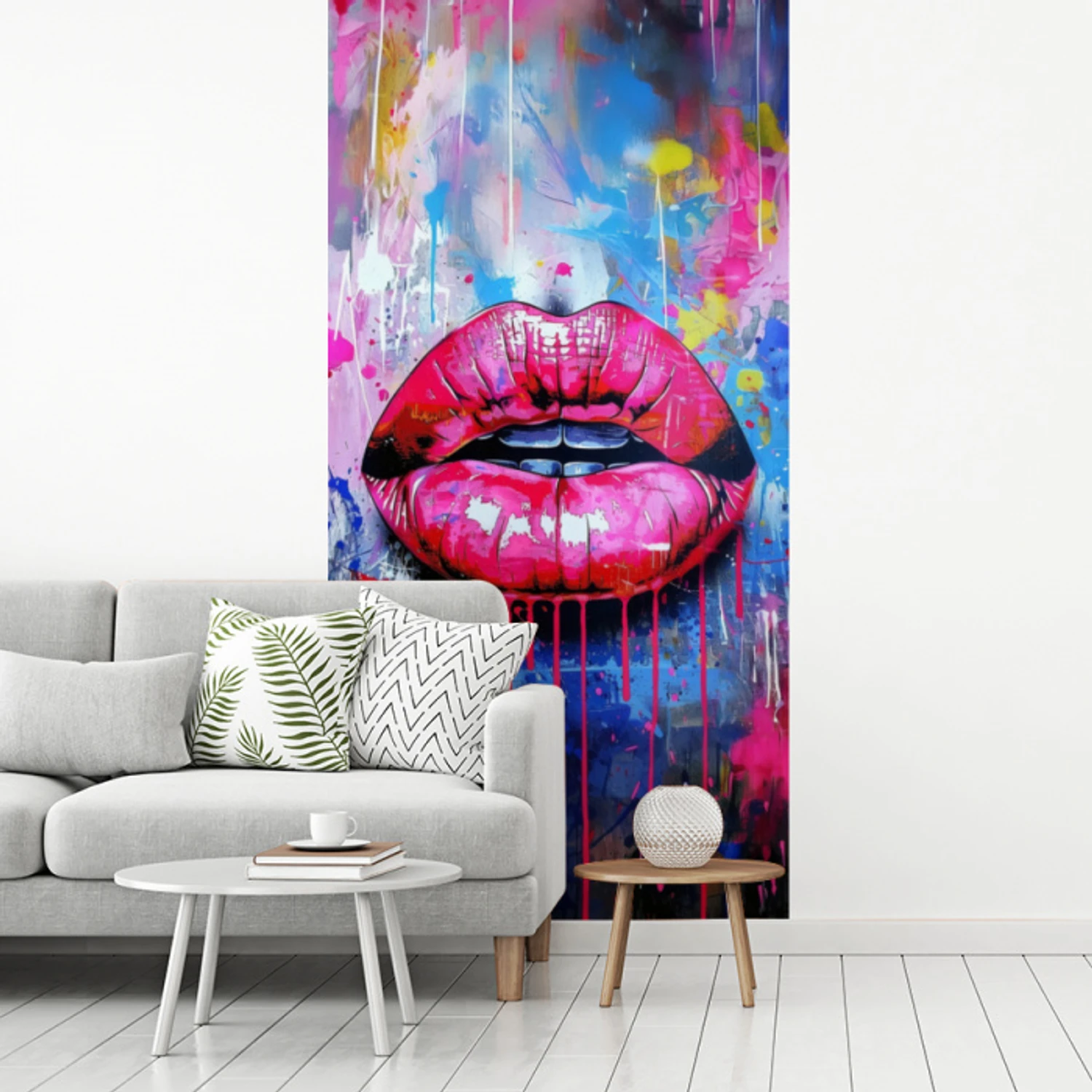 Graffiti - Lippen - Felroze - Geschilderd fotobehang vinyl groot -woonkamer