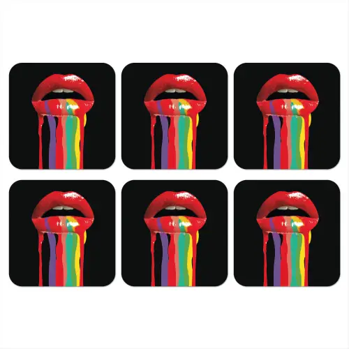 Lippen - Kleuren - Zwart onderzetter kurk middel -3d