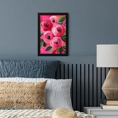 Bloemen - Verf - Roze fotolijst zwart zonder passe partout klein -sfeer3
