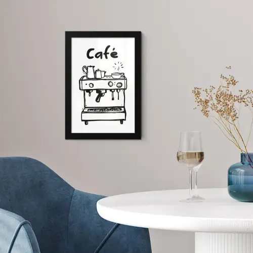 Illustratie - Café - Koffiemachine - Kopjes fotolijst zwart zonder passe partout klein -sfeer4
