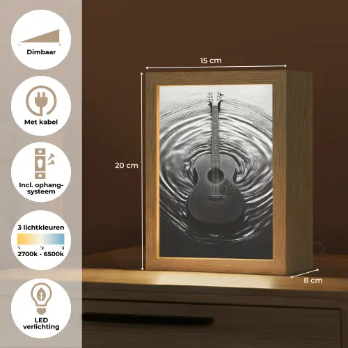 Gitaar - Hout - Water Light Box met kabel (Tafellamp) klein -USP_NL