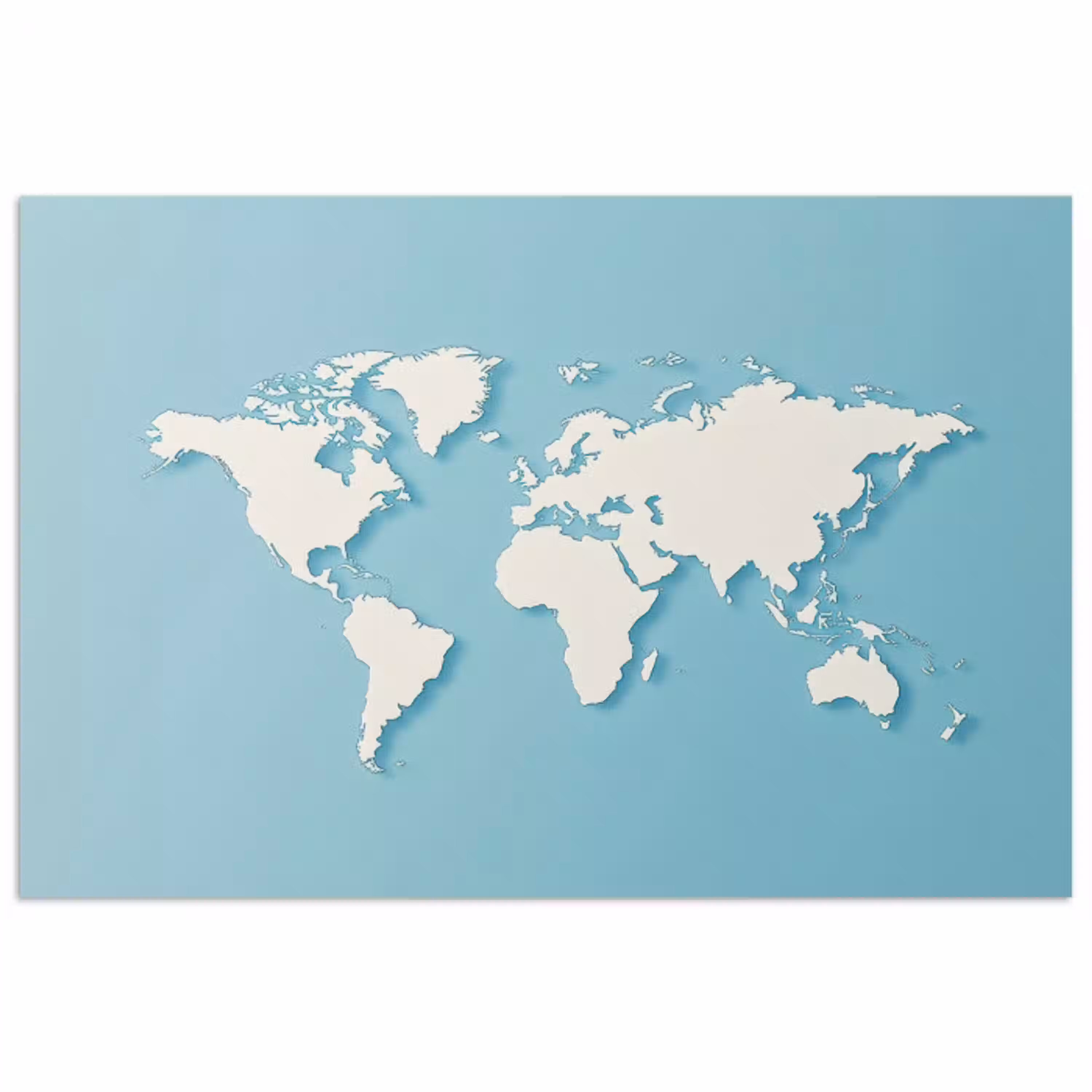 Wereldkaart - Minimalistisch - Blauw - Crème poster papier klein -3d