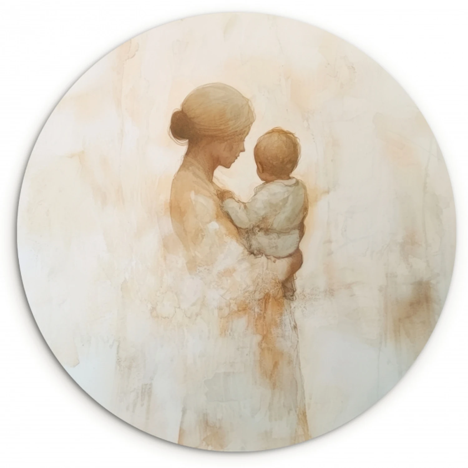 Kind - Moeder - Waterverfschilderij KitchenYeah - Keuken - Wandcirkel Forex klein -3d