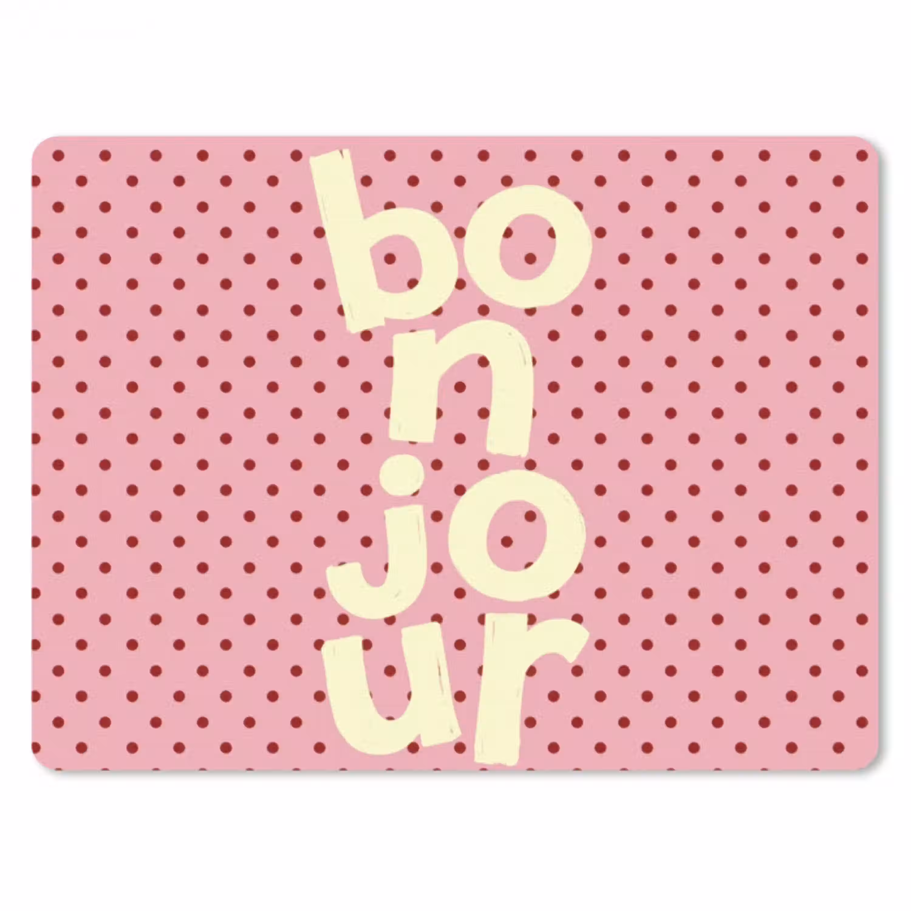 Bonjour - Stippen - Roze- Geel muismat rubber klein -3d