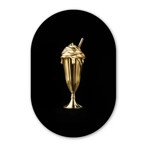 Milkshake - Goud - Drinken - Zwart Wandcirkel Ovaal Forex klein -3d