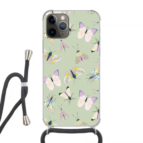 Vlinders - Insecten - Groen - Kleurrijk Hoesje iPhone 12 Pro met koord klein -3d