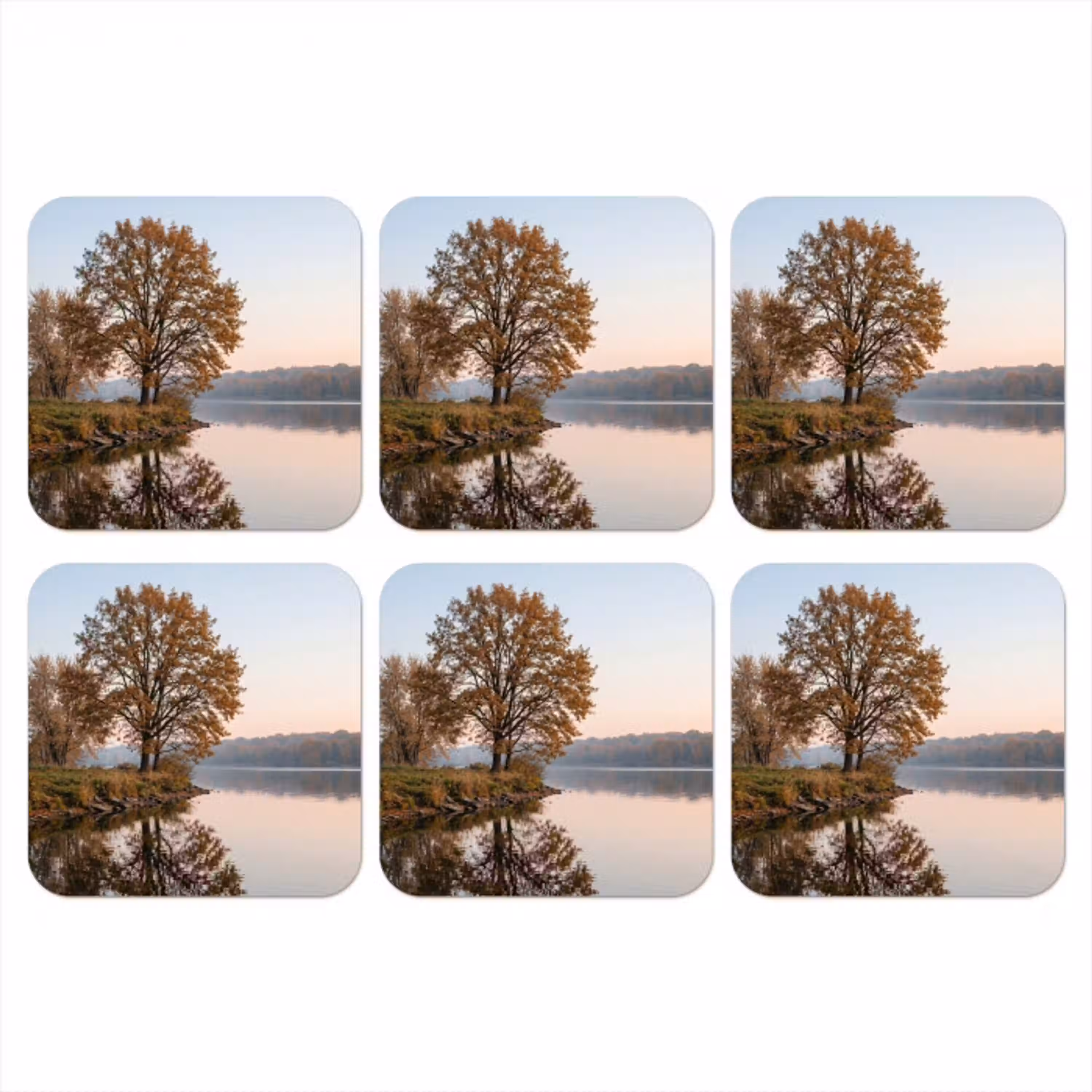Bomen - Reflectie - Water - Zonsopgang - Serene onderzetter kurk middel -3d