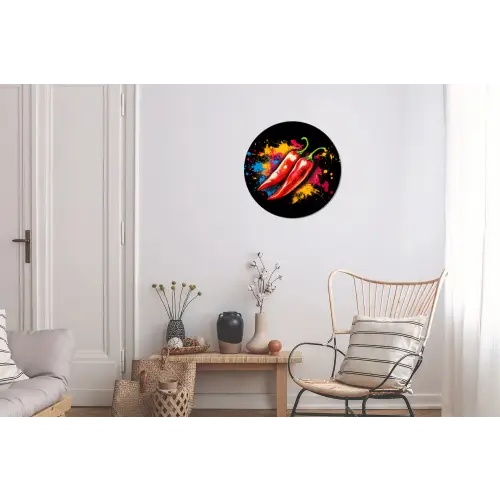 Peper - Graffiti - Verf - Abstract - Modern - Kleurrijk Wandcirkel aluminium klein -woonkamer