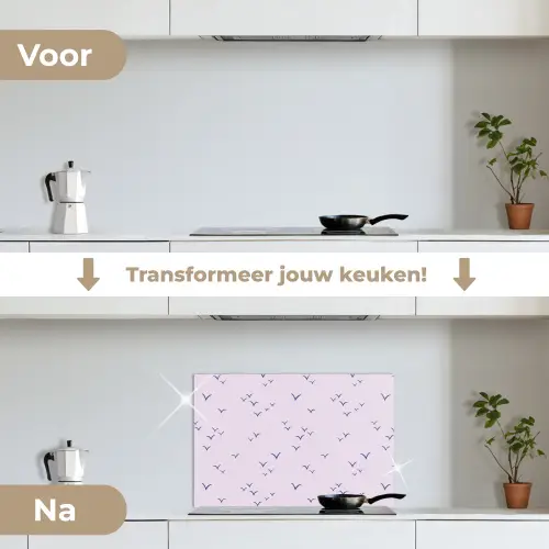 Lila - Vogels - Blauw keuken achterwand spatscherm klein 900 -voor_na_NL