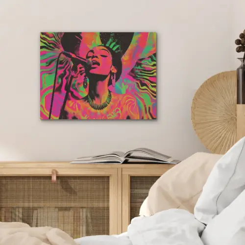 Vrouw - Microfoon - Neon PET vilt klein -sfeer3