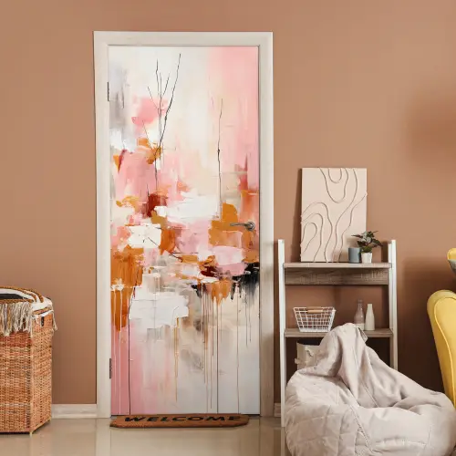 Verf - Roze - Oranje - Abstract - Kunst deurposter klein -sfeer1