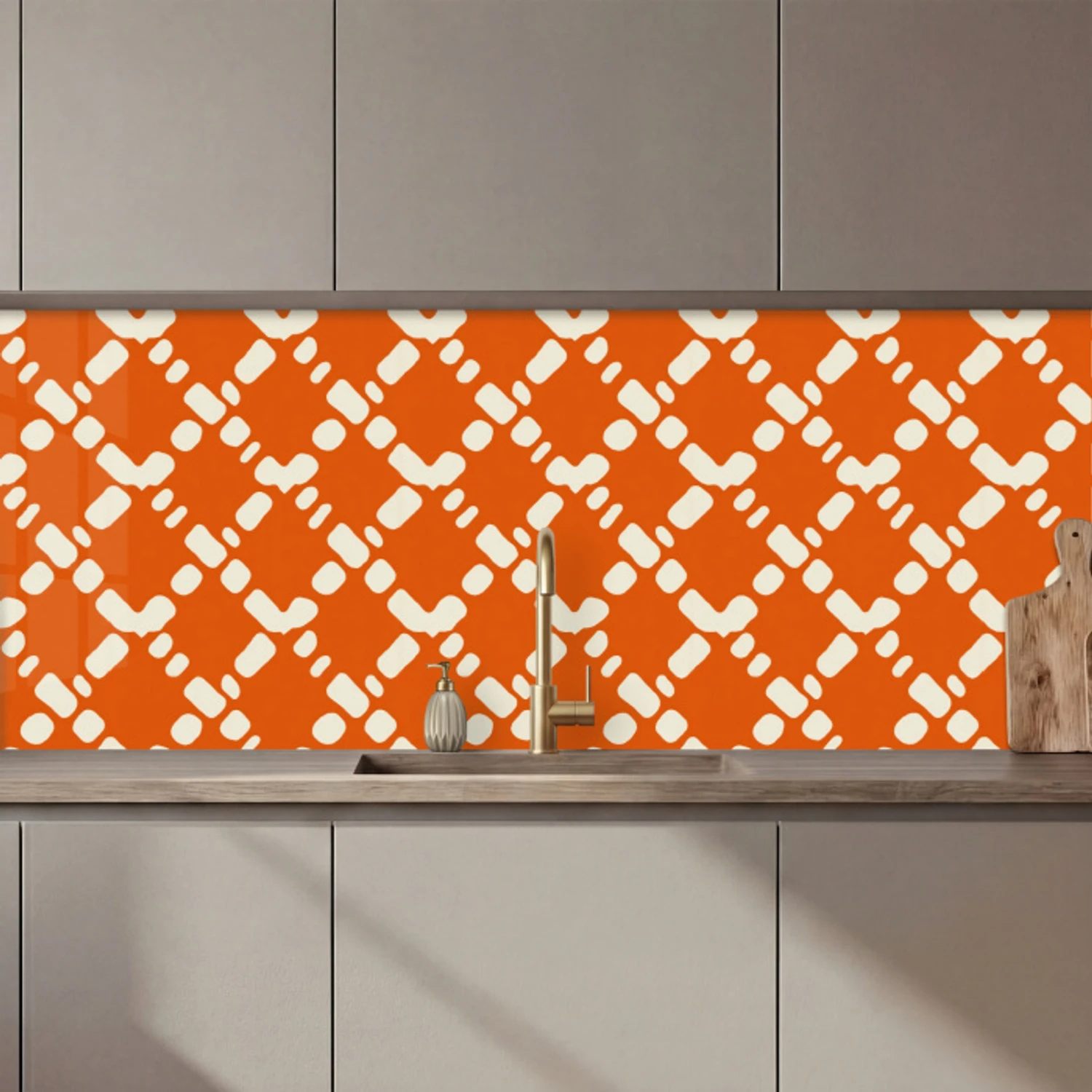 Kitchen splashback - Orange - Checkered pattern - White | Kitchenyeah.co.uk