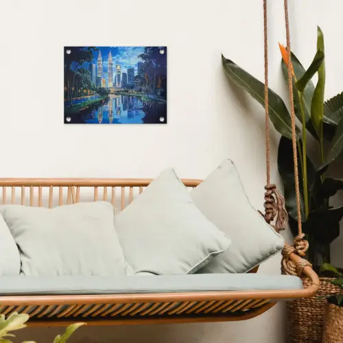 Stad Kuala Lumpur - Skyline - Wolkenkrabbers - Water tuinposter los doek klein -sfeer7