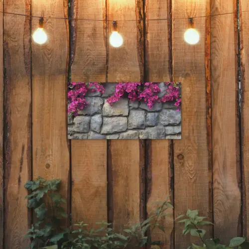 Bougainvillea - Stenen Muur - Roze tuinposter los doek klein -sfeer1