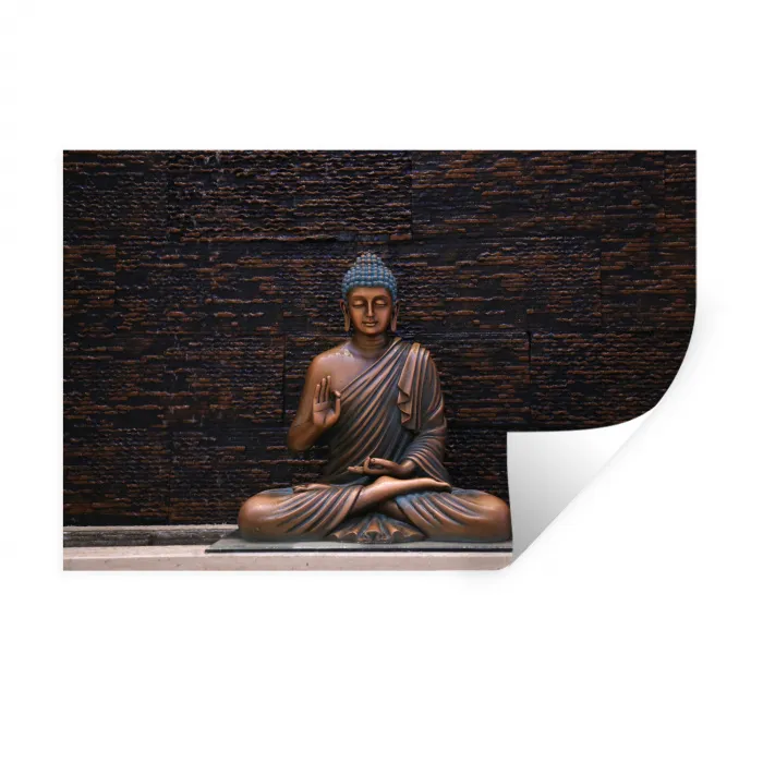 Boeddha - Buddha beeld - Bruin - Spiritueel - Meditatie Muursticker klein -3d