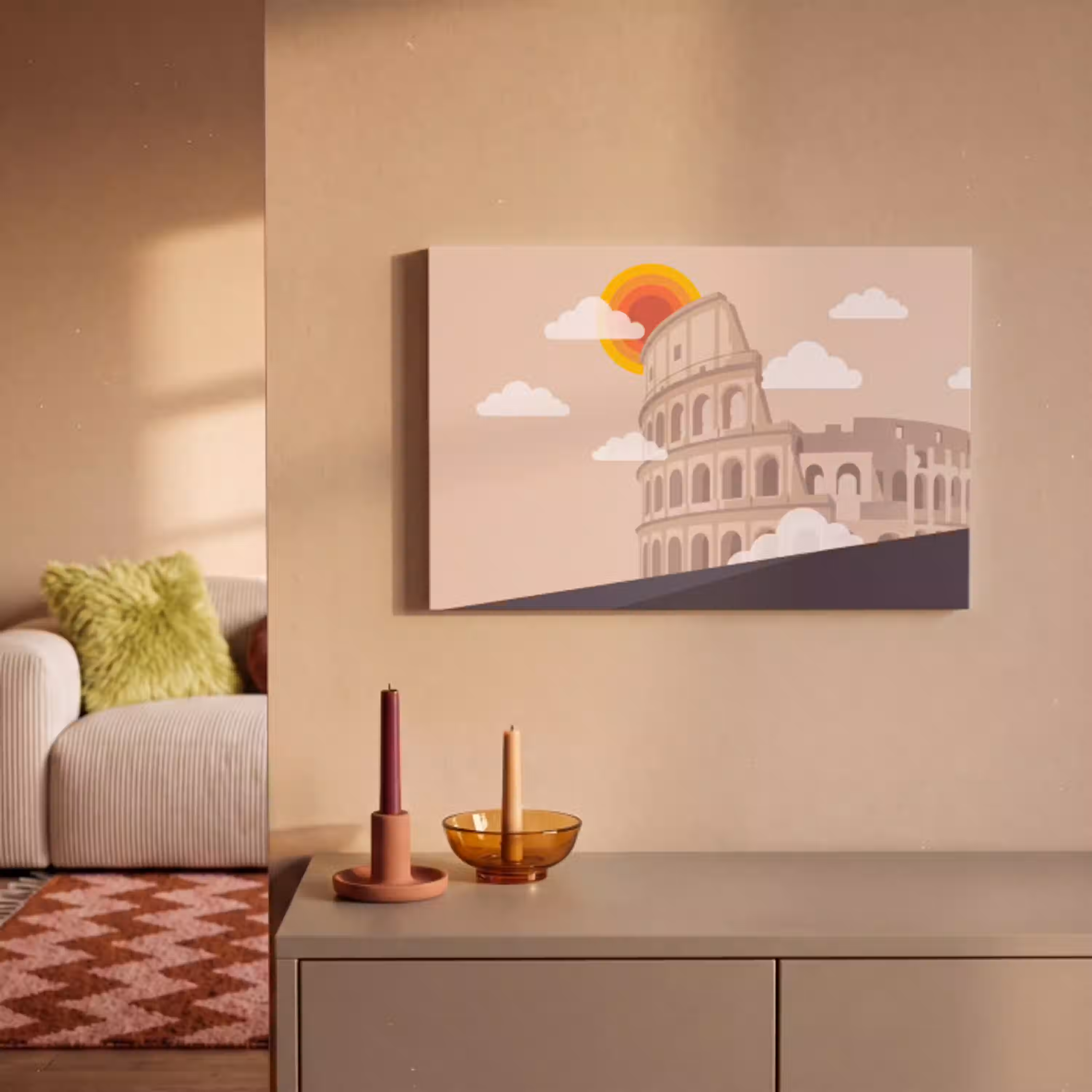 Colosseum - Zonsopgang - Rome - Architectuur - Beige canvas 2cm klein -sfeer1
