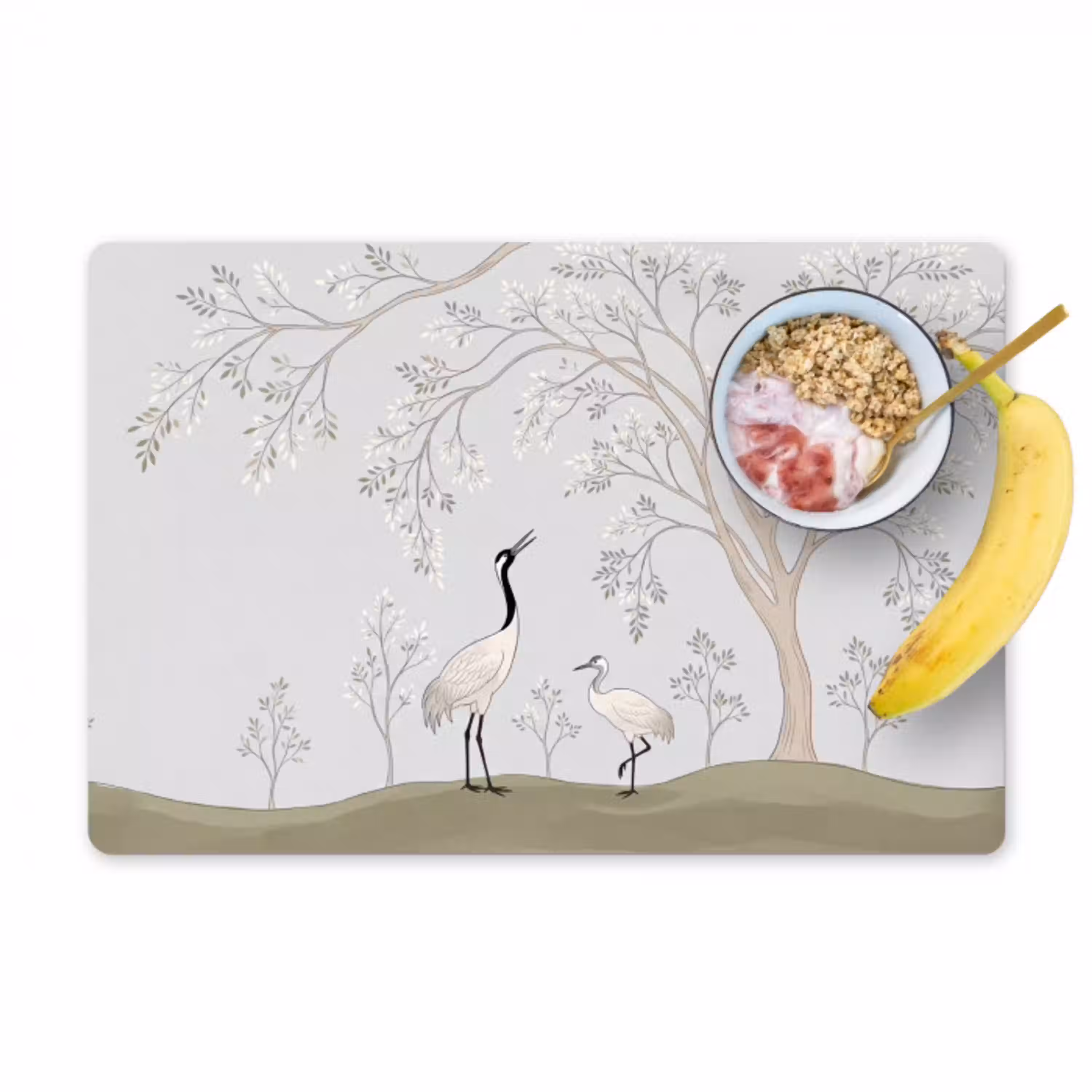 Minimalistisch - Kraanvogels - Blauw Placemat vinyl groot -zzzproduct_Kitchenyeah-website