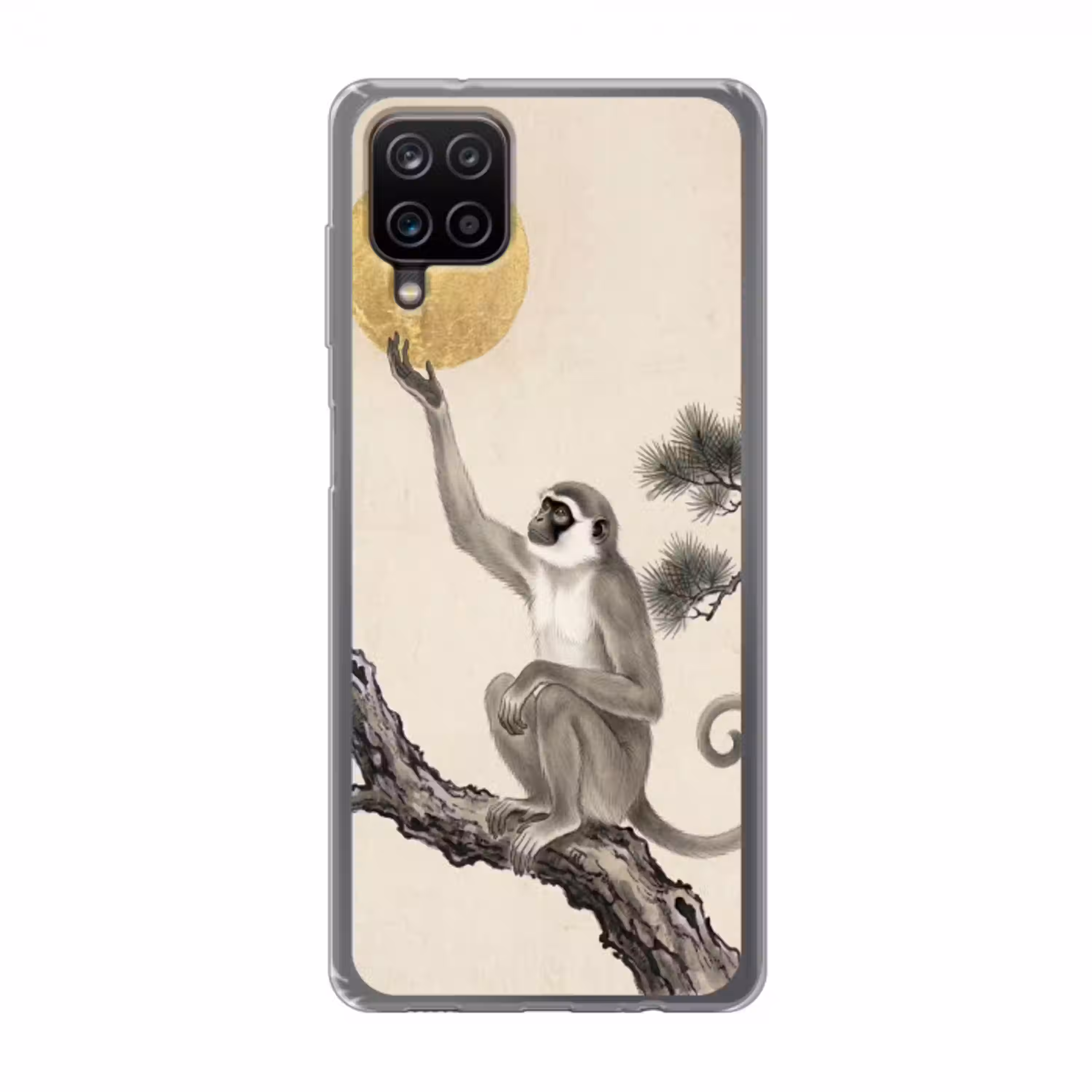 Aap - Maan - Goud Telefoonhoesje Samsung Galaxy A12 klein -3d
