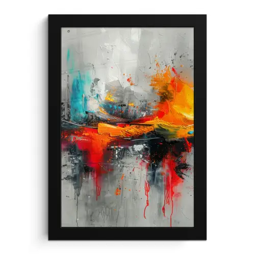 Moderne kunst - Oranje - Grijs - Abstract fotolijst zwart zonder passe partout klein -3d