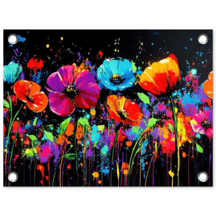 Bloemen - Kleurrijk - Spetters tuinposter los doek klein -3d