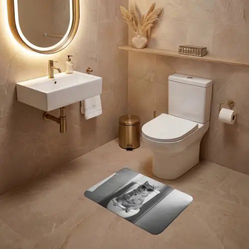 Kat - Telefoon - Toilet - Zwart - Wit WCmat klein -sfeer3