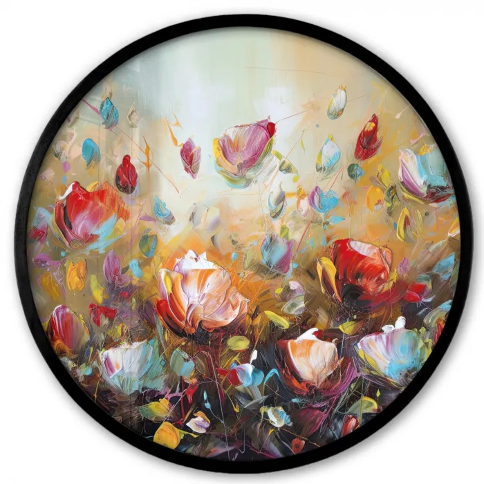 Bloemen - Kunst - Natuur - Olieverf Fotolijst rond zonder passe partout klein -3d